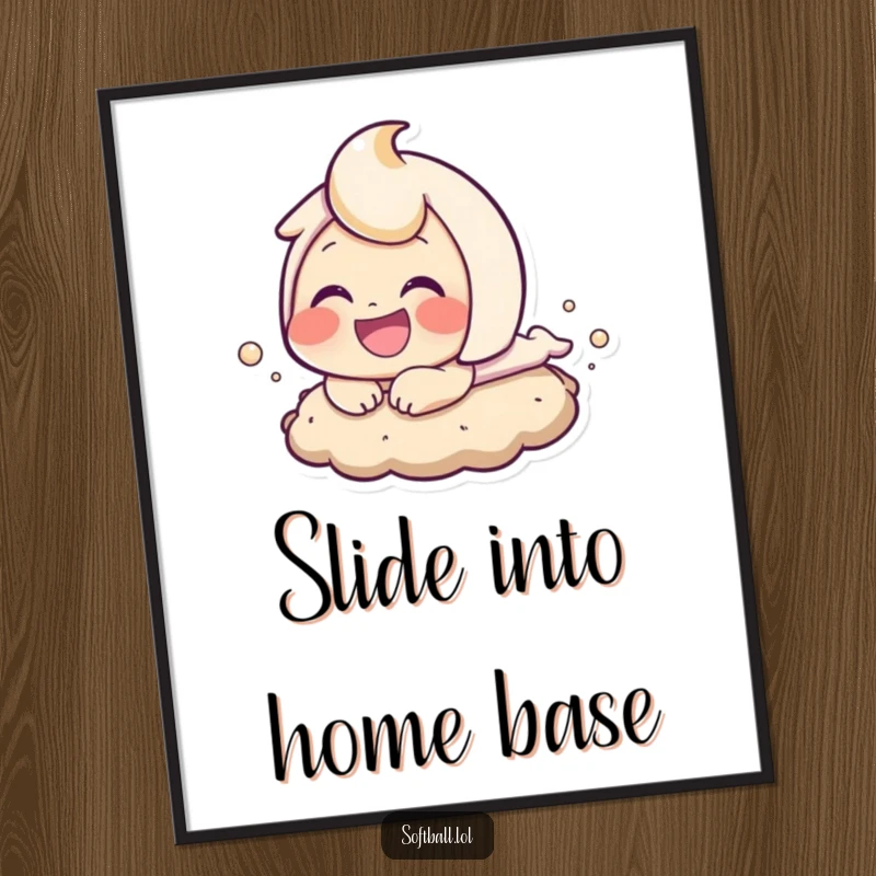 Funny Free Printable Wall Art: A smiling character sliding headfirst into a base, dust puffing, with a triumphant grin. Action-packed art!