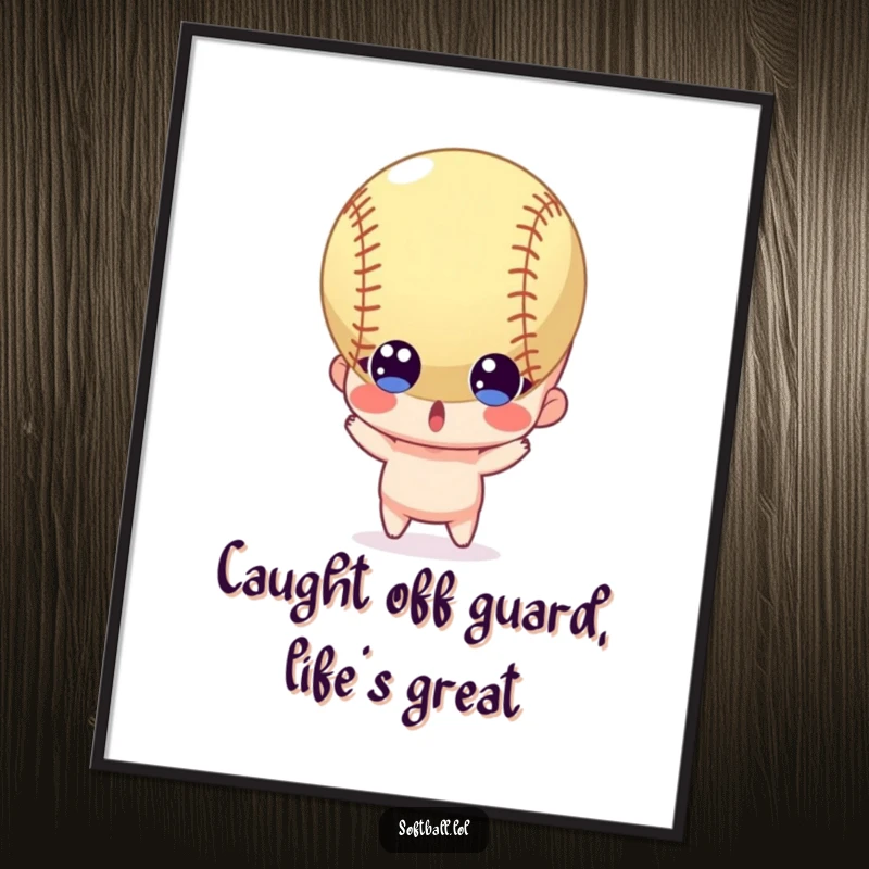 Funny Free Printable Wall Art: A character with comically wide eyes, reacting to a fast-approaching softball.