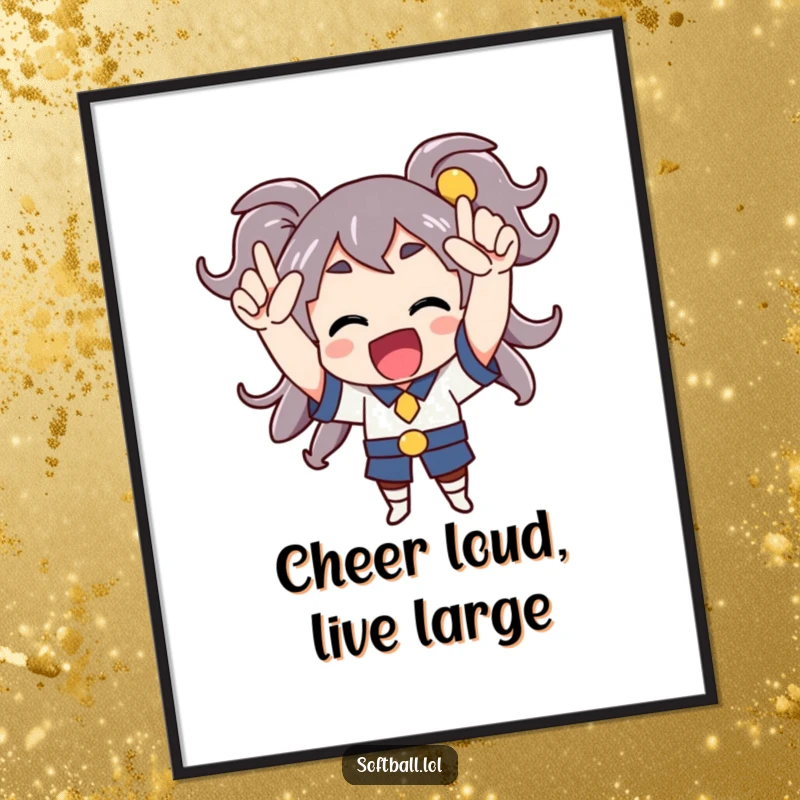 Funny Free Printable Wall Art: An enthusiastic character cheering with raised arms, bringing celebratory vibes.