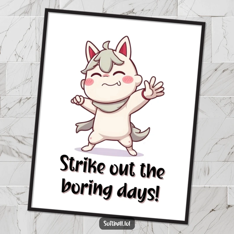 Funny Free Printable Wall Art: Character in a dramatic baseball pitching pose. Humorous, sporty, downloadable, print-at-home decor.