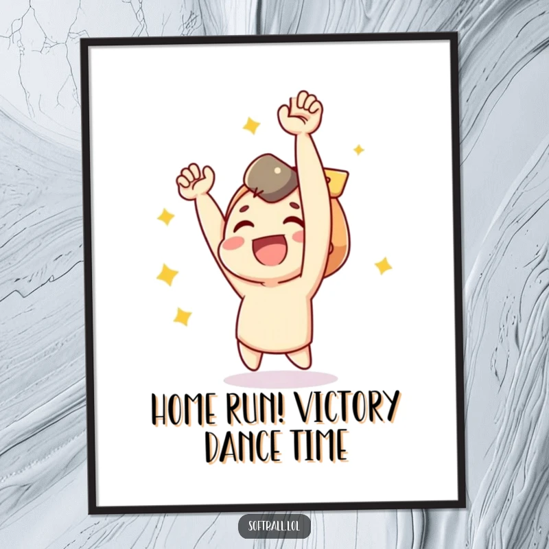 Funny Free Printable Wall Art: A character joyfully cheers with arms raised high, celebrating a fantastic accomplishment with unbridled glee.