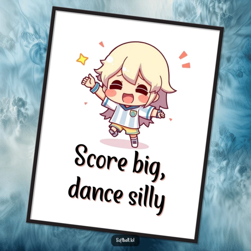 Funny Free Printable Wall Art: A character doing a silly dance after scoring, bringing playful energy to decor.
