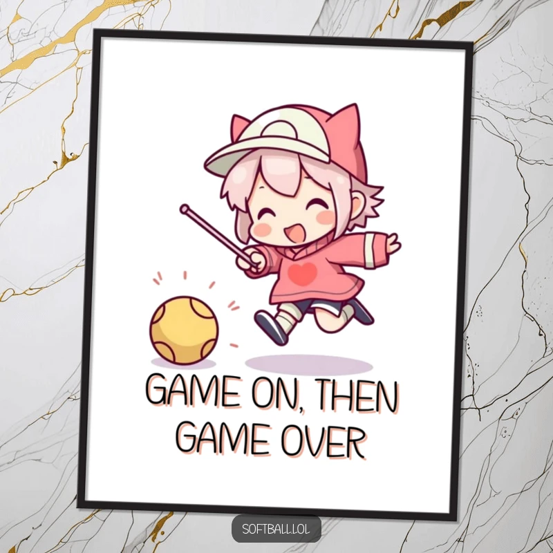 Funny Free Printable Wall Art: Character captured mid-silly jump, arms and legs flailing, right after striking a ball with great force.