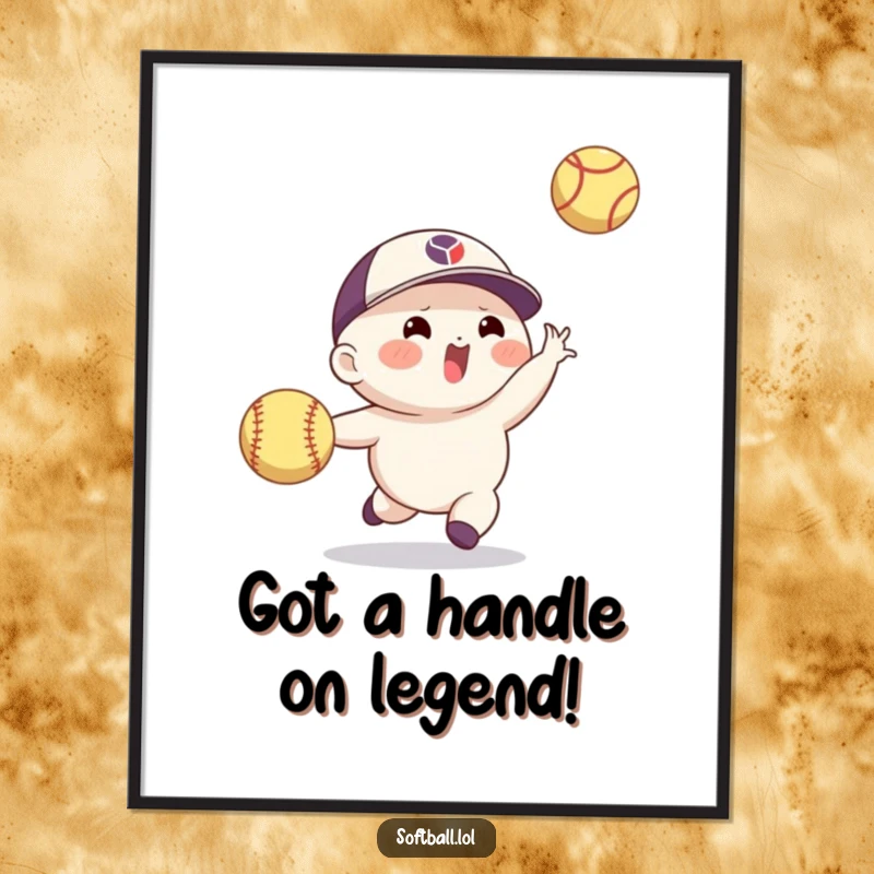 Funny Free Printable Wall Art: A softball character in mid-leap, catching a ball with surprising agility and a focused, determined expression.