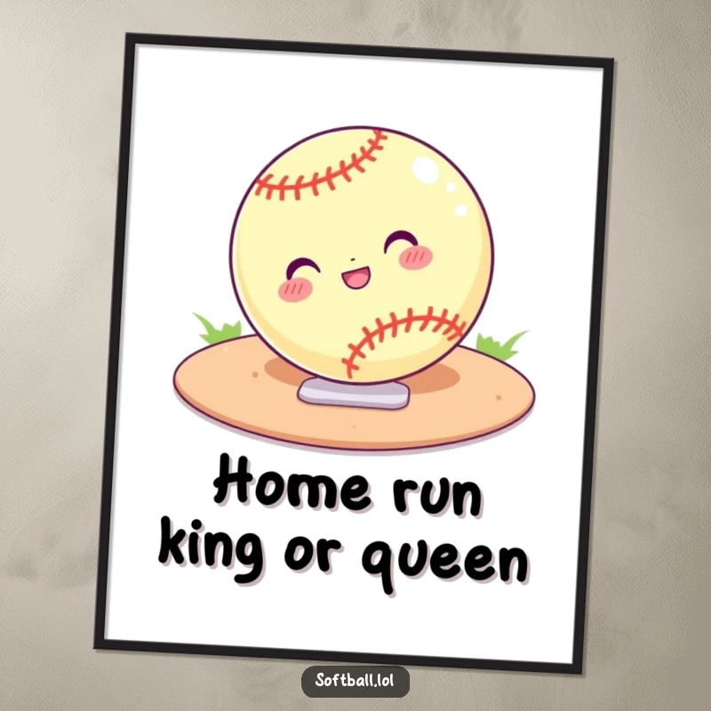 Funny Free Printable Softball Wall Art, a ball sliding confidently into home plate, dynamic and sporty decor.