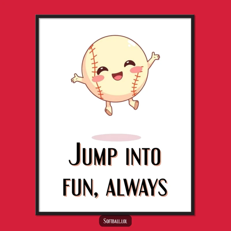 Funny Free Printable Wall Art: Silly Jumping Softball Player Downloadable Decor