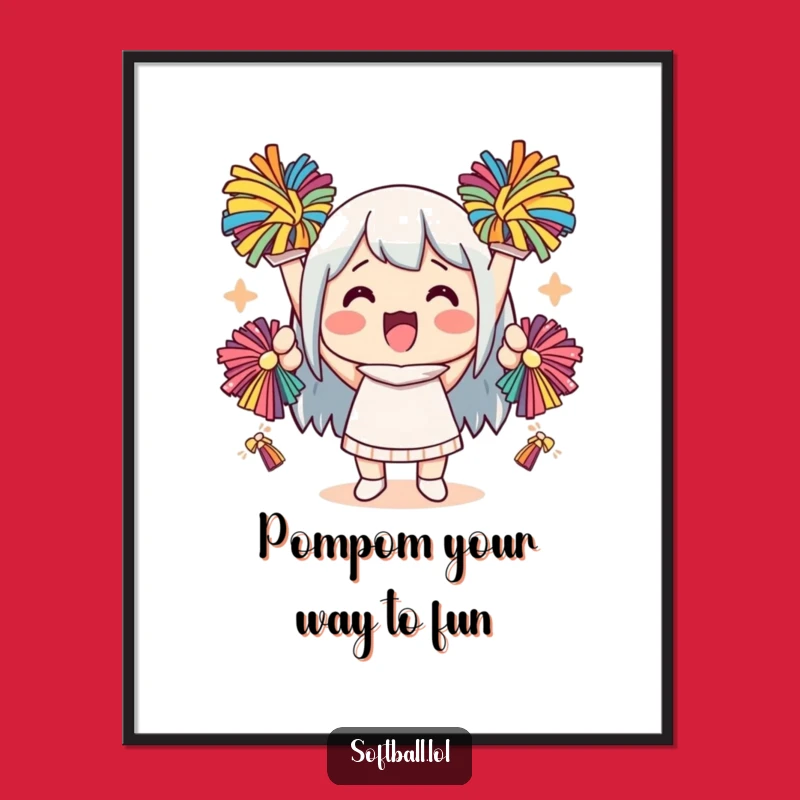 Funny Free Printable Wall Art: Kawaii Cheering Character Pom-Poms, Energetic Decor
