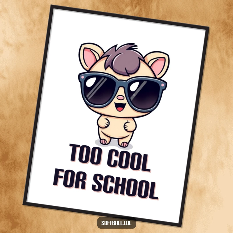 Funny Free Printable Wall Art: Kawaii character exuding coolness in oversized sunglasses, a stylish and humorous addition to any room.