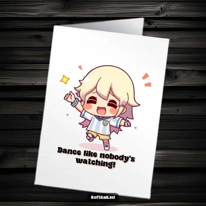 Funny Free Printable Birthday Card: A character doing a silly dance after scoring, celebrating a birthday win.