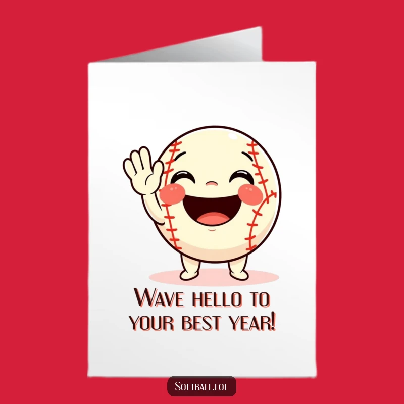 Free Printable Birthday Card: Cheerful Softball Character Waving - Fun Downloadable Gift