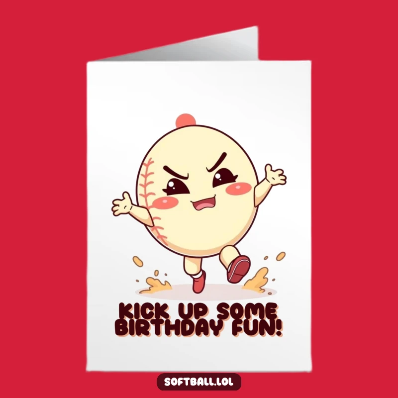 Free Printable Birthday Card: Funny Softball Dust Kick - Happy Grimace Card