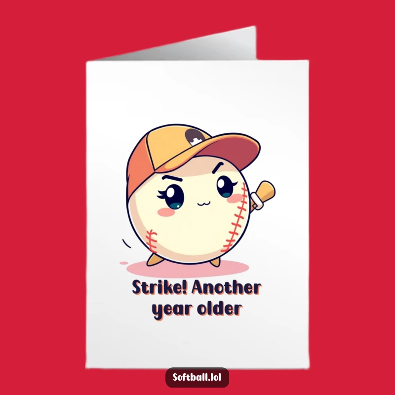 Free Printable Funny Birthday Card: Pitching Softball Strike, Hilarious Downloadable Greeting for Sports Fans