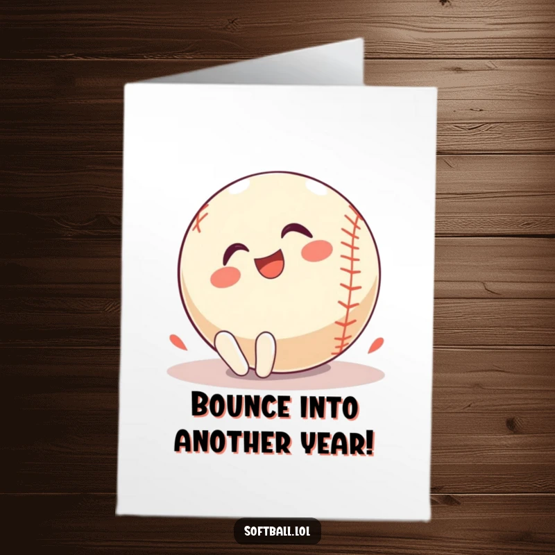 Funny Free Printable Softball Birthday Card, a softball character rolling on the ground with pure glee and excitement, great for DIY.