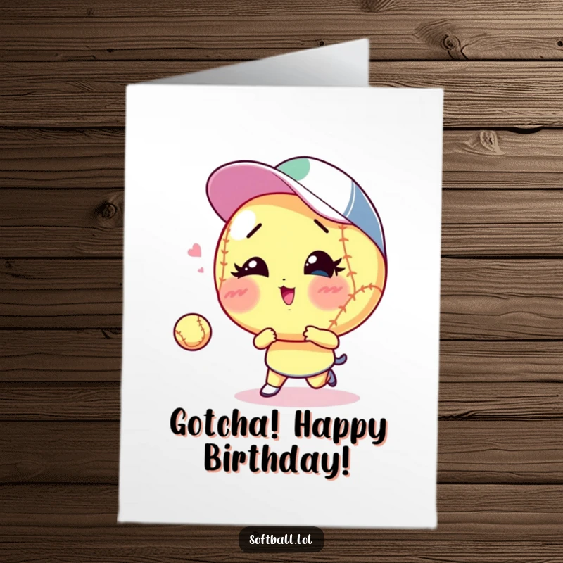 Funny Free Printable Birthday Card: A softball player winks slyly while tossing a ball during a game.
