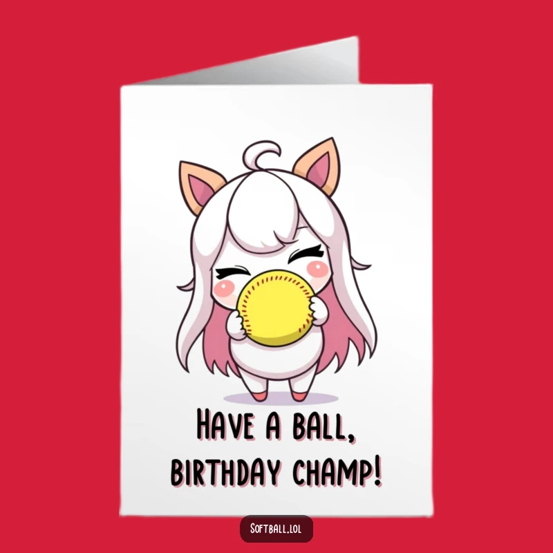 Free Printable Softball Card Birthday: Winking Player, Funny Downloadable Greeting Card for Her