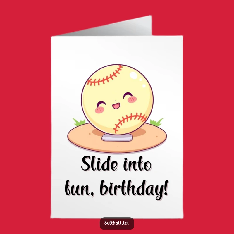 Free Printable Softball Birthday Card: Home Plate Slide Funny Downloadable
