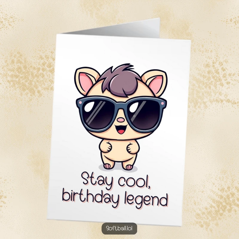 Funny Free Printable Birthday Card: Kawaii character sporting oversized sunglasses with a cool, confident vibe, perfect for a stylish birthday wish.