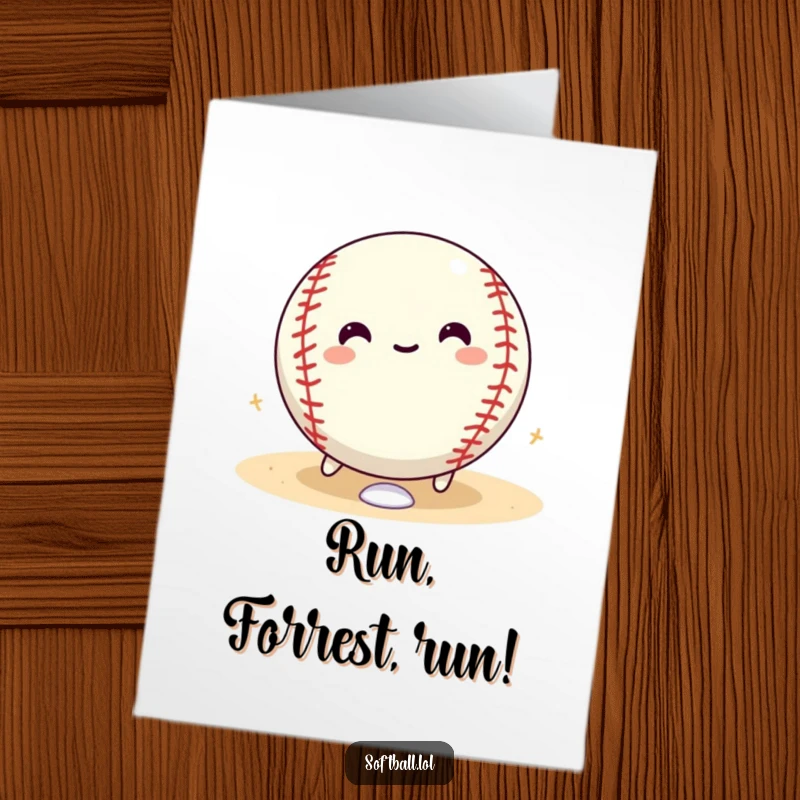 Funny Free Printable Softball Congratulations Card: A cheerful softball gleefully rolling around bases, signifying a triumphant and fun achievement.