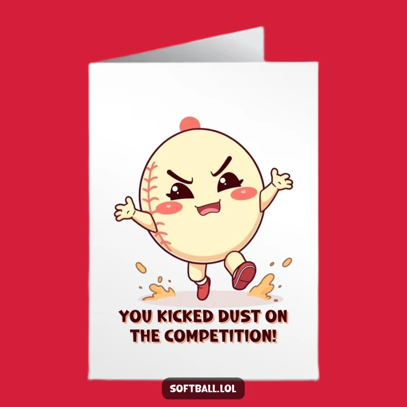 Free Printable Congrats Card: Softball Dust Kick - Energetic Celebration!