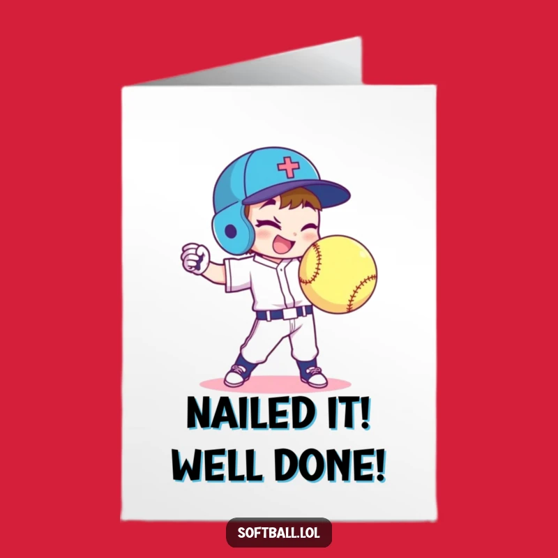 Free Printable Funny Softball Congrats Card: Winking Player for Your Big Win!
