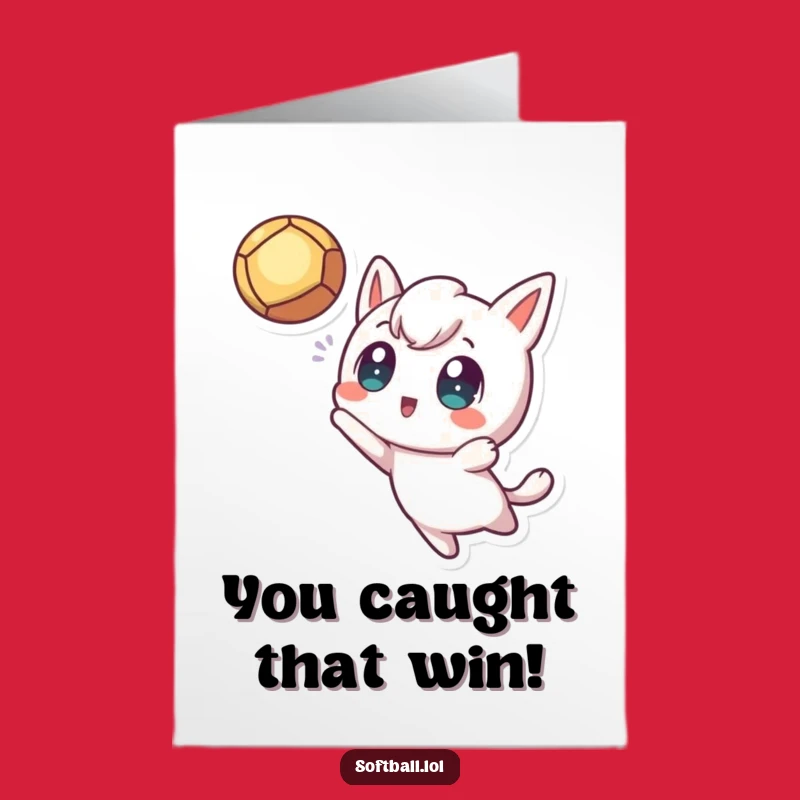 Free Printable Kawaii Baseball Congrats Card - Excited Catcher Downloadable
