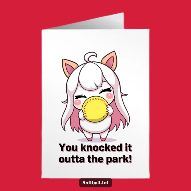 Free Printable Softball Card Congrats: Winking Player, Funny Downloadable Card for Wins