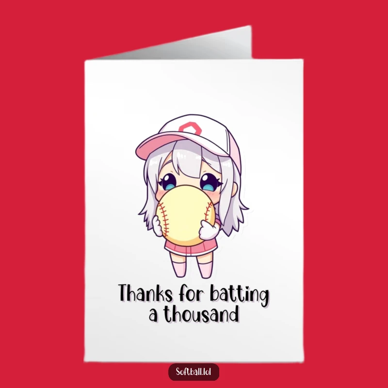 Free Printable Softball Thank You Card: Funny Character Gratitude Downloadable Gift