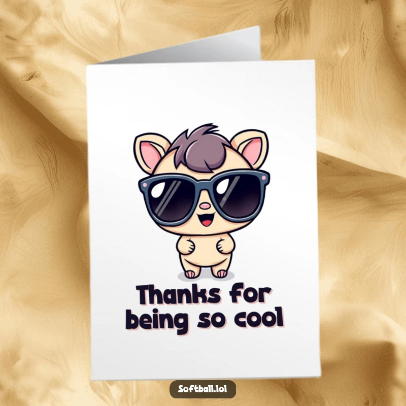 Funny Free Printable Thank You Card: Kawaii character looking super cool in oversized sunglasses, a stylish and humorous way to express thanks.