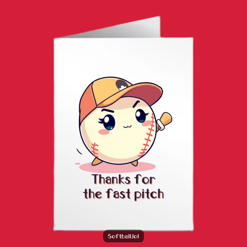 Free Printable Funny Thank You Card: Determined Softball Pitches Thanks, Humorous Downloadable Note