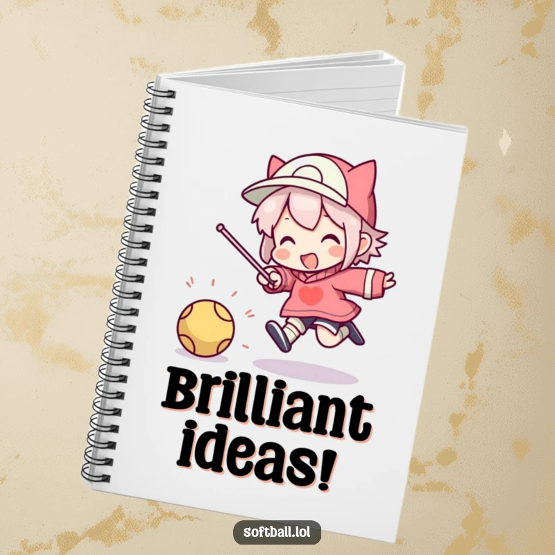 Funny notebook cover featuring a character in an exaggerated, silly jump after hitting a ball.