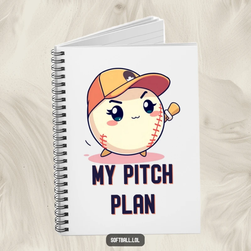 Funny softball determined expression pitching a speedy strike, humorous stationery for planning