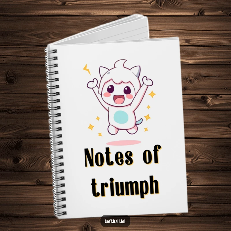 Funny Victory Jump Notebook, featuring a kawaii character in a happy jump after a hit, ideal for writing, planning, and celebrating.