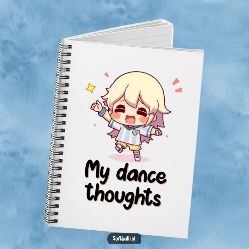 Funny notebook with a character doing a silly dance after scoring, great for notes and ideas with celebration.