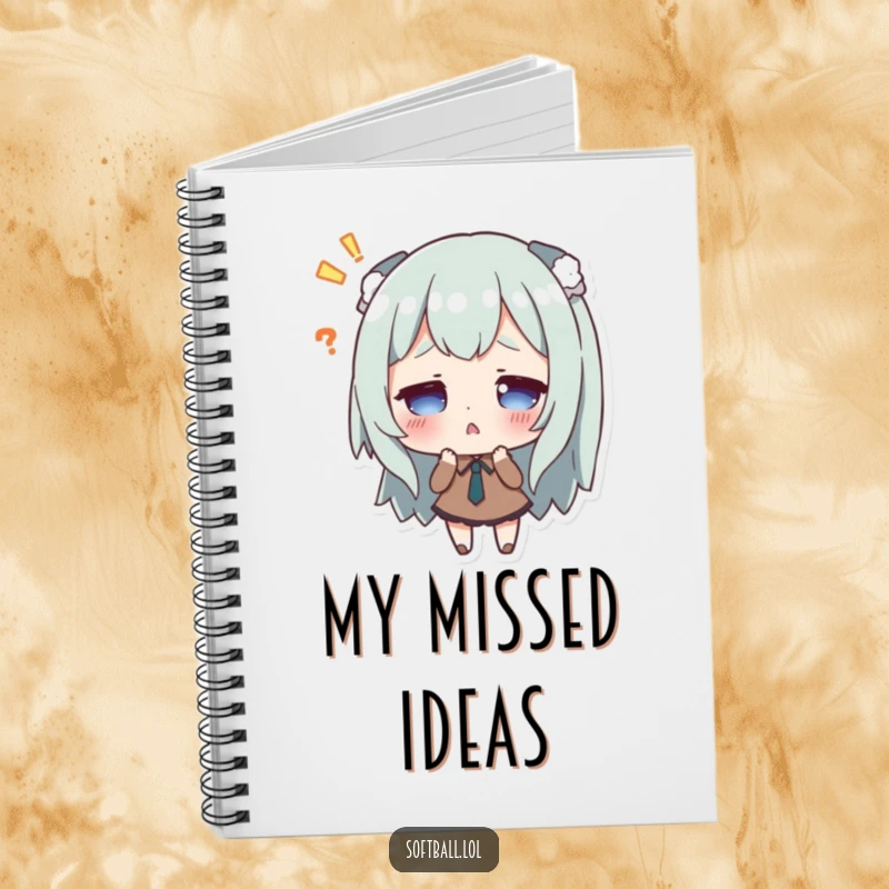 Funny notebook with a character looking surprised after missing a hit, great for notes and ideas with humor.
