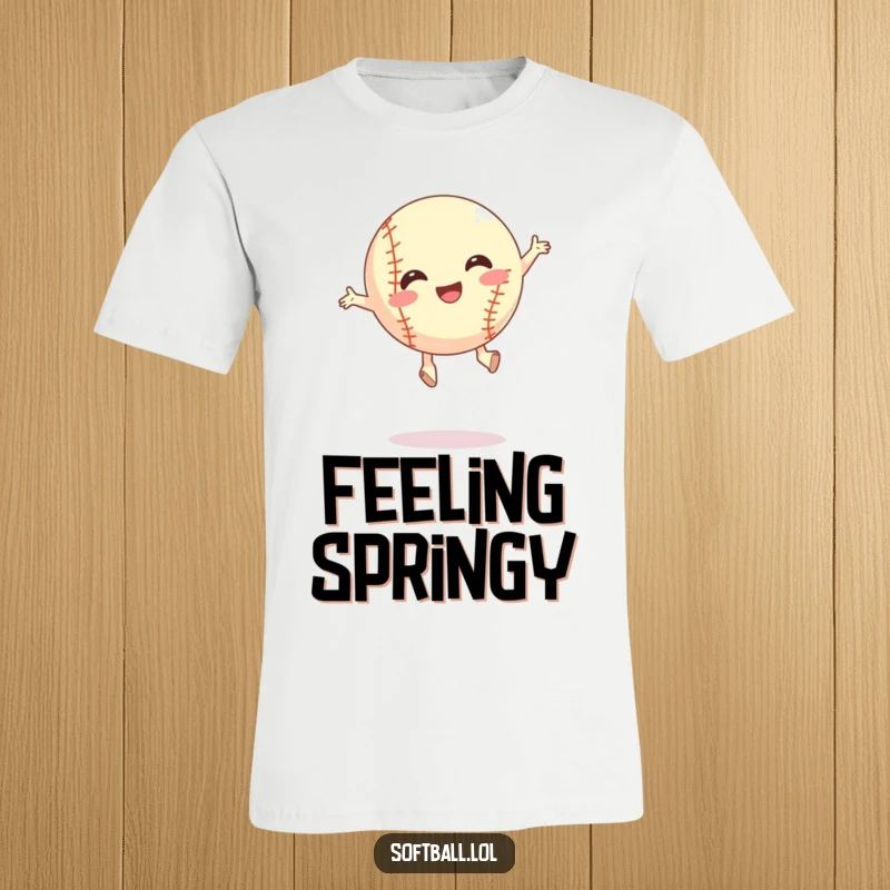 Funny silly jump softball t-shirt, performing a dynamic and silly jump, ideal for a funny gift.