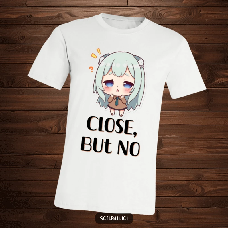 Funny t-shirt featuring a character with a surprised expression after missing a hit, perfect for relatable humor.