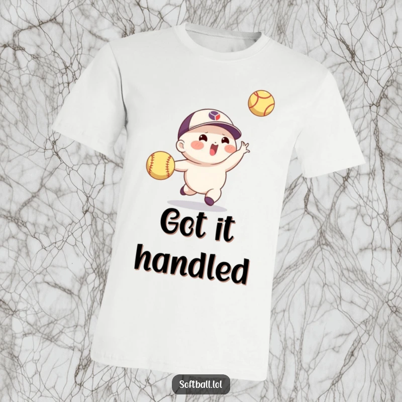 Funny softball t-shirt featuring an agile character mid-catch, snagging a flying ball with impressive athleticism and a humorous intensity.