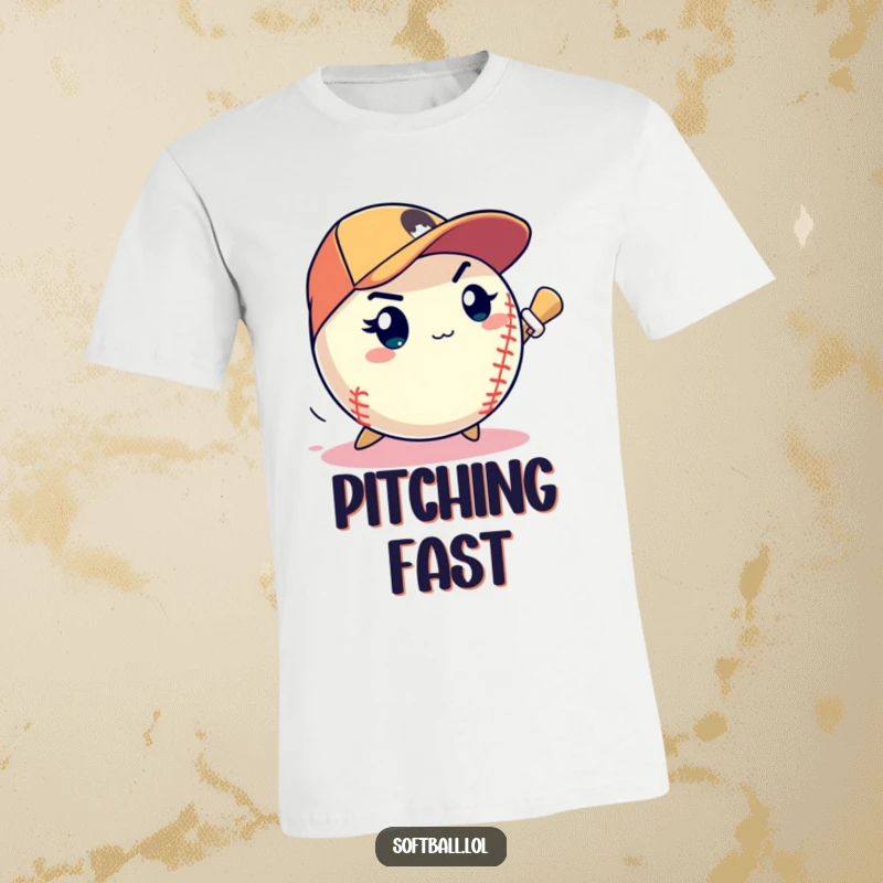 Funny softball determined expression pitching a speedy strike, athletic and focused t-shirt