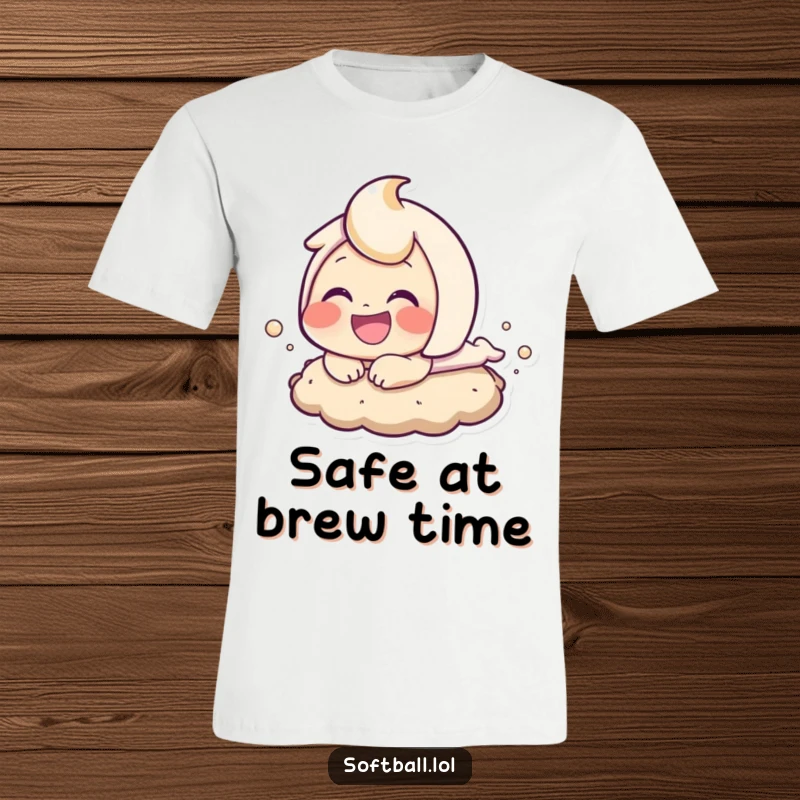 Funny baseball t-shirt featuring a sloth bear sliding into base triumphantly, kicking up dust with a massive grin.