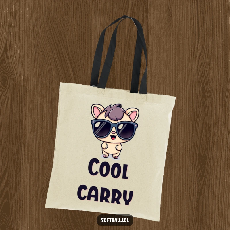 Funny kawaii character tote bag with a cool character wearing oversized sunglasses, perfect for stylish and humorous carrying.