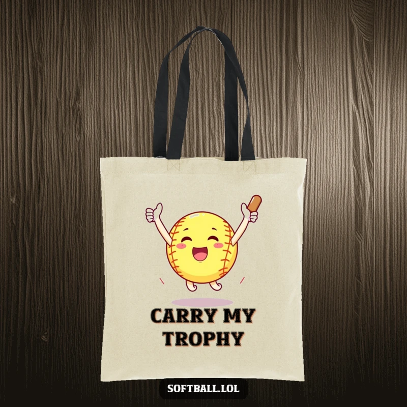 Funny softball arms outstretched celebrating a home run with a jump, stylish and victorious tote