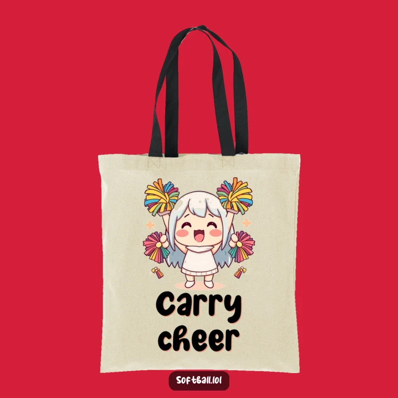 Funny Kawaii Cheering Character Tote Bag: Pom-Pom Spirit Accessory