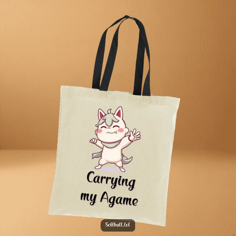 Funny tote bag showcasing a character in a dramatic pitching stance, perfect for carrying baseball gear or daily essentials.